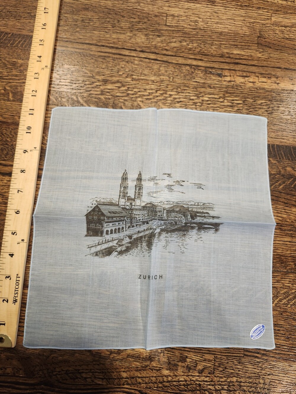 NWT Vintage Blue Zurich Switzerland Cotton Handkerchief 11.5x11.5.
